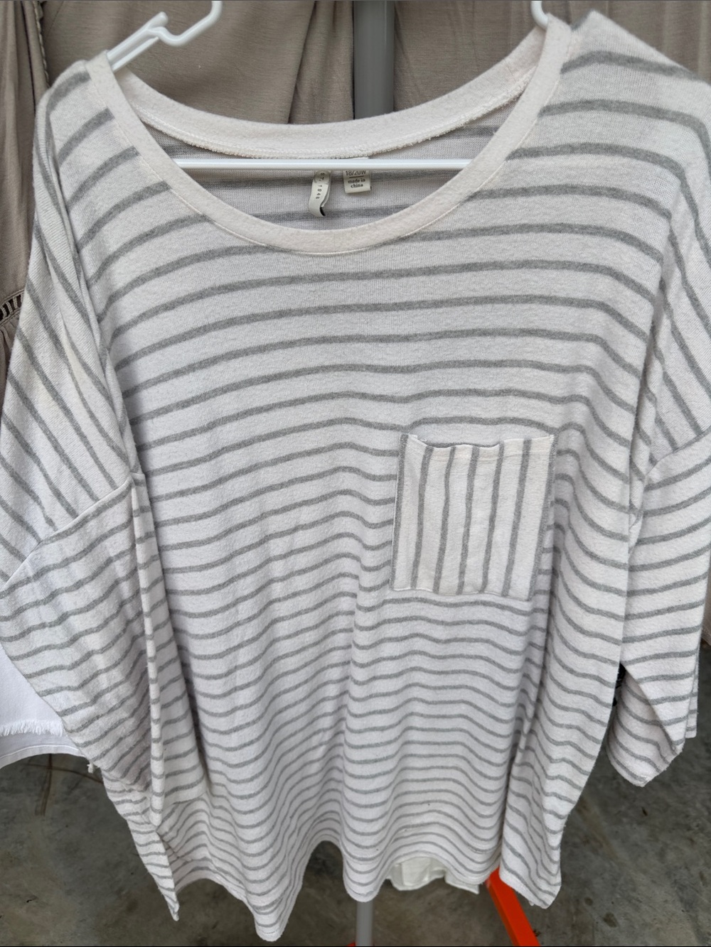 Relaxed Stripe Pocket Crewneck Sweater - Cream & Gray